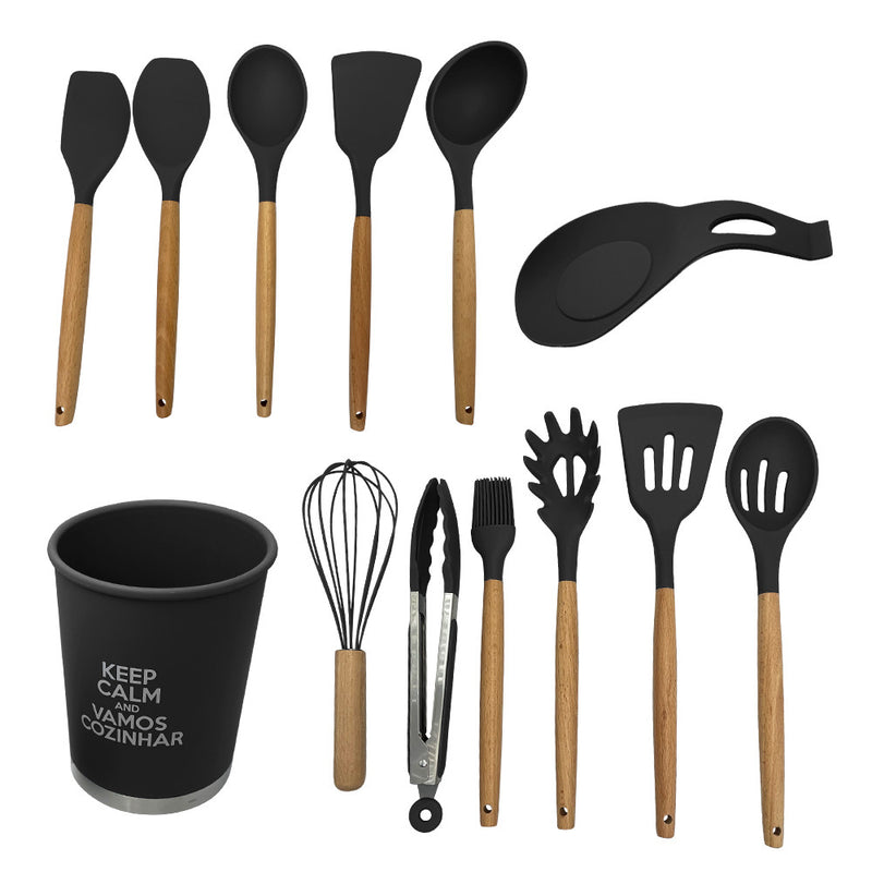 Kit Proficional De Colher Silicone 13pçs-Preto Top De Linha